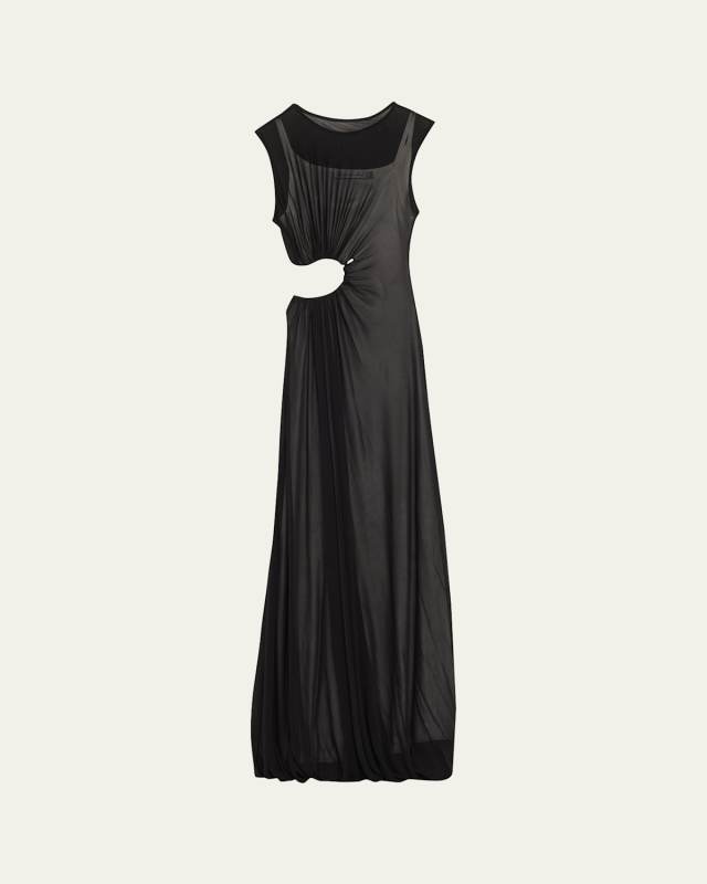 Ruched Paisley Cutout Maxi Bubble Dress